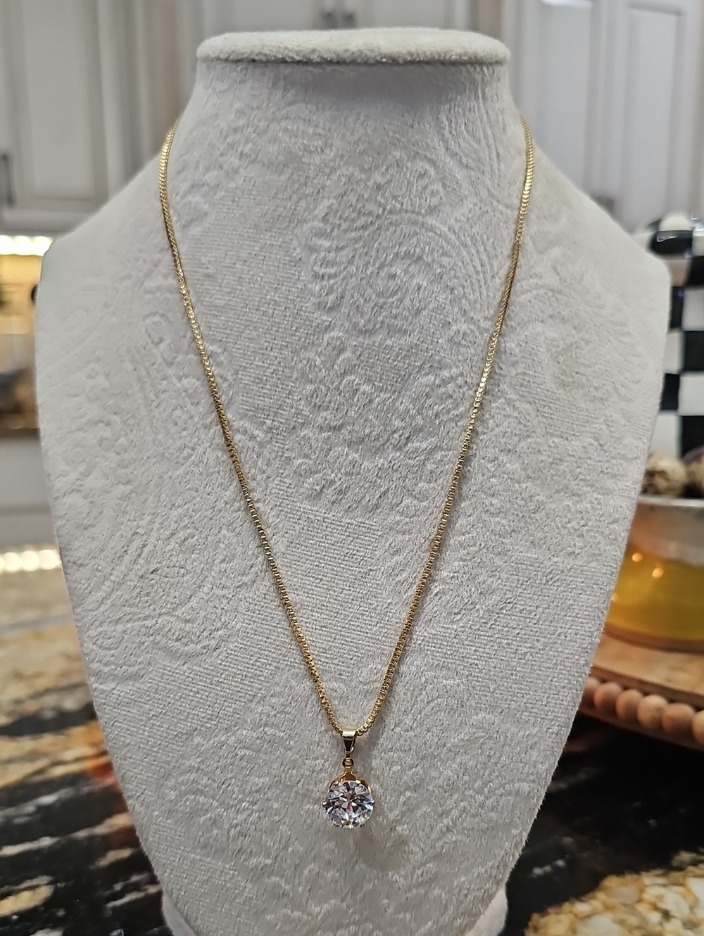 Goldtone Solitaire Pendant Necklace with Clear Crystal
